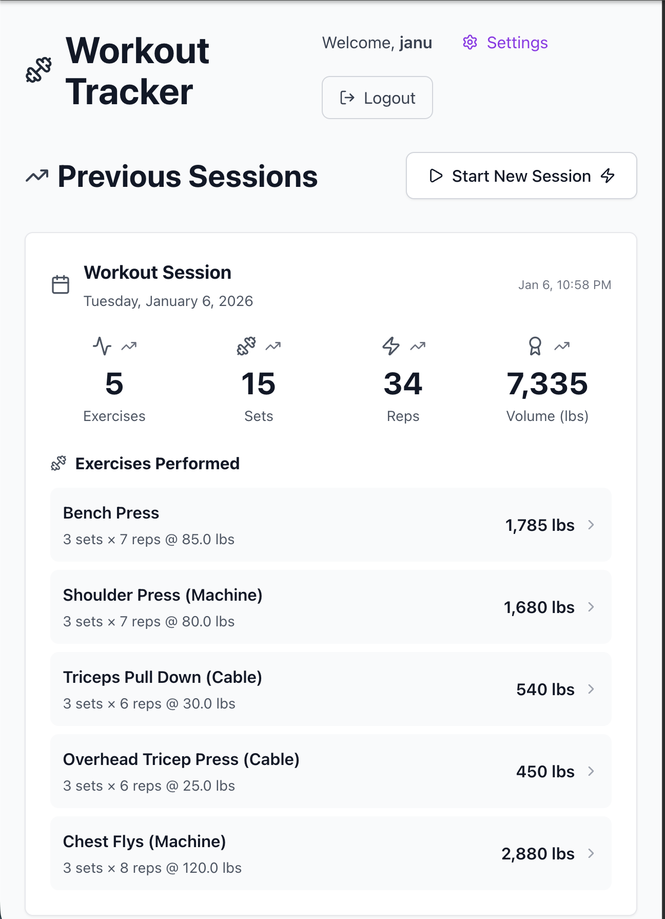 Workout Tracking App